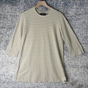 Reformation Knit‎ Shirt Womens Medium Beige White Striped 3/4 Sleeve Made USA